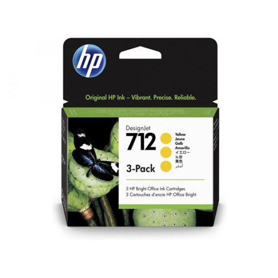 Cartucho HP 712 Pacote Triplo - Tinta Amarelo 29 ml - 3ED79A