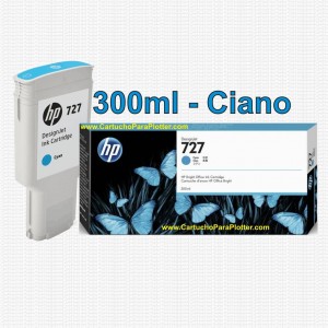 Cartucho HP 727 - Tinta Ciano 300 ml - F9J76A para Plotter HP Designjet T920, T930, T1500, T1530, T2500 e T2530