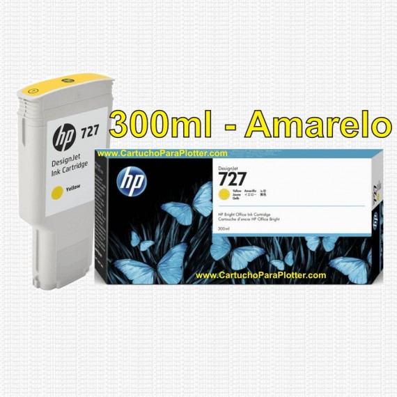 Cartucho HP 727 - Tinta Amarelo 300 ml - F9J78A para Plotter HP Designjet T920, T930, T1500, T1530, T2500 e T2530