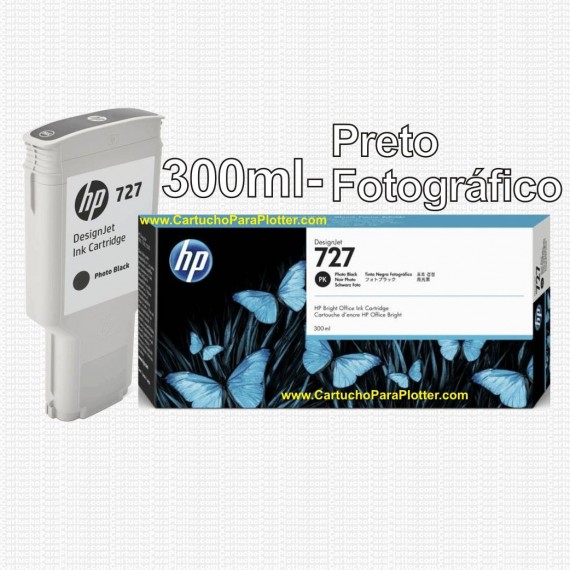 Cartucho HP 727 - Tinta Preto Fotografico 300 ml - F9J79A para Plotter HP Designjet T920, T930, T1500, T1530, T2500 e T2530