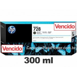 Cartucho de Tinta HP 728 - Tinta Preto Fosco (MK) 300 ml - F9J68A VENCIDO para Plotter HP T730 e T830