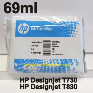 Cartucho de Tinta HP 728 - Tinta Preto Fosco (MK) 69ml - F9J64A para Plotter HP T730 e T830 sem caixa