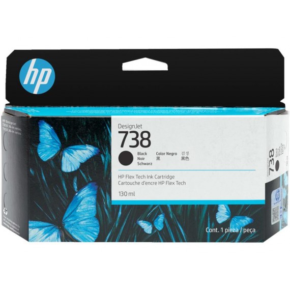 Cartucho HP 738 - Tinta Preto Fosco 130 ml - 498N4A para Plotter HP Designjet T850, T950