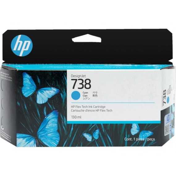 Cartucho HP 738 - Tinta Ciano 130 ml - 498N5A para Plotter HP Designjet T850, T950